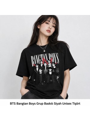 Bts Bangtan Boys K-Pop Grup Baskılı Oversize Siyah Tişört Unisex Merch – Rm Jin Suga J-Hope Jimin V Jungkook Army