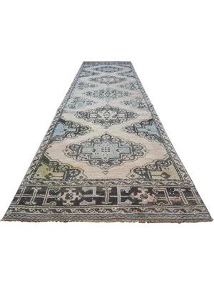 Etnik Bulvar Yün Gri El Dokuması Halı 95 x 354 cm