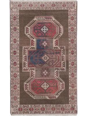 Etnik Bulvar Uşak Yün Kahverengi El Dokuması Halı 91 x 160 cm