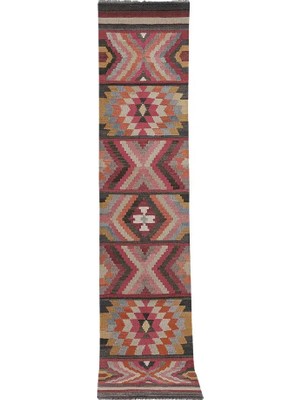 Etnik Bulvar Yün Kahverengi El Dokuması Kilim 78 x 365 cm