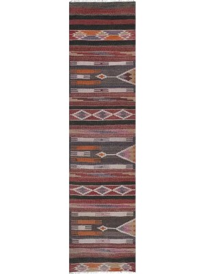 Etnik Bulvar Yün Kırmızı El Dokuması Kilim 78 x 320 cm