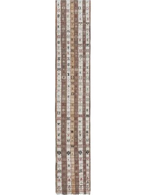 Etnik Bulvar Yün Kahverengi El Dokuması Kilim 60 x 343 cm