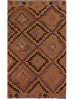 Etnik Bulvar Yün Turuncu El Dokuması Kilim 195 x 321 cm