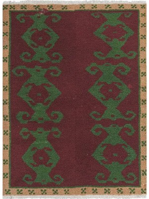 Etnik Bulvar Yün Kırmızı El Dokuması Halı 121 x 156 cm