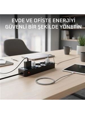 Royaleks Akım Korumalı 4’lü Priz 2xusb 2xtype-C Çıkış Yüksek Gerilim Koruma Priz Çoğaltıcı