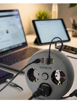 Royaleks Çoklu Priz Akım Koruma 3 Soket 3 USB Type C Hızlı Şarj 2m Uzatma Kablosu