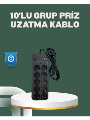 Royaleks Termal Koruma Sistemli USB Type-C 10’lu Grup Priz 2m 2500W Güç Kapasiteli