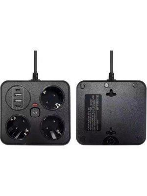Royaleks Akım Korumalı Anahtarlı Priz - 3x Priz - 2x USB - 2x Type-C - 2 mt Kablo Hızlı Şarj Özellikli
