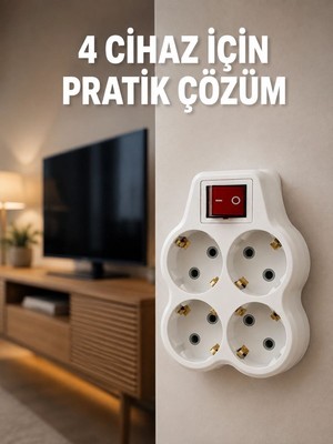 Royaleks Kablosuz Duvar Tipi 4’lü Priz Çoklayıcı Anahtarlı Elektrik Priz Çoğaltıcı