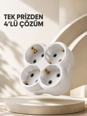 Royaleks Kompakt 4’lü Priz Adaptörü Ev Ofis Için Kablosuz Priz Çoğaltma Atı