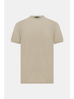 Vakko Round Neck Short Sleeve Linen T-Shirt