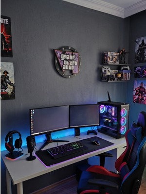 Eosanthe Gta Vı Temalı Gamer Oyuncu Odası Duvar Saati  Quartz Sessiz Mekanizmalı- 21X21 cm