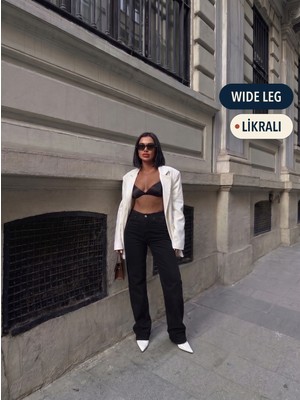 Hlt Jeans Siyah Kadın Wide Leg Jean Yüksek Bel Özel Kumaş Likralı Esnek Kot Pantolon JESSİCA-2037