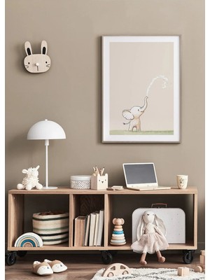 Su Oynayan Neşeli Filler Ahşap Çerçeveli Mdf Tablo Poster Bebek Odası Duvar Dekoru Hediye