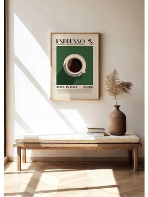Espresso Made In Italy Kahve Ahşap Çerçeveli Mdf Tablo Poster Mutfak Duvar Dekoru Hediye