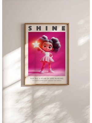 Shine Kız Çocuk Ahşap Çerçeveli Mdf Tablo Poster Çocuk Odası Duvar Dekoru Hediye