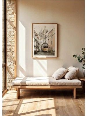 Lizbon Tramvayı Ahşap Çerçeveli Mdf Tablo Poster Salon Duvar Dekoru Hediye