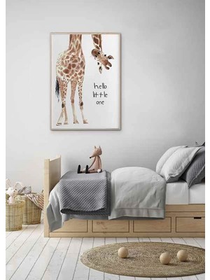 Hello Little One Zürafa Ahşap Çerçeveli Mdf Tablo Poster Bebek Odası Duvar Dekoru Hediye
