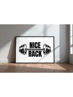 Nice Rack Gym Weightlifting Spor Motivasyon Yazılı Çerçeveli Mdf Tablo Poster Spor Salonu Hediye