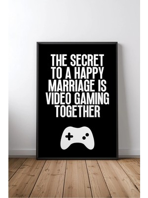 Happy Marriage Video Gaming Together Oyuncu Yazılı Çerçeveli Mdf Tablo Poster Oyun Odası Hediye