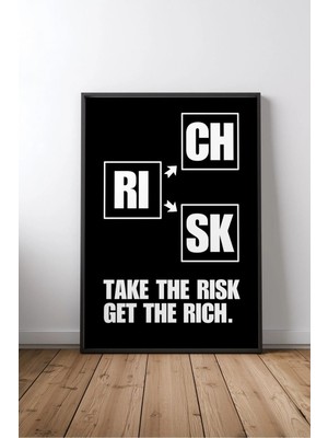 Risk & Rich Ingilizce Motivasyon Sözü Çerçeveli Mdf Tablo Poster Ofis Duvar Dekoru Hediye