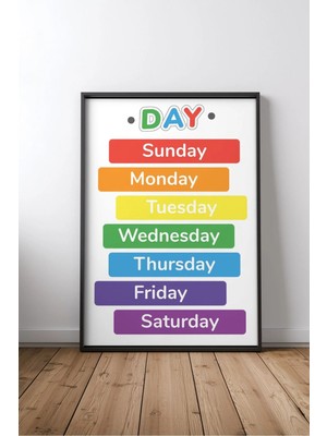 Days Of The Week Chart Haftanın Günleri Eğitici Çerçeveli Mdf Tablo Poster Çocuk Odası Hediye