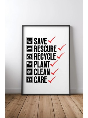 Save The Planet Checklist Ingilizce Motivasyon Sözü Çerçeveli Mdf Tablo Poster Ofis Hediye