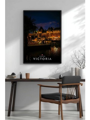 Victoria Kanada Gece Çerçeveli Mdf Tablo Poster Salon Duvar Dekoru Hediye