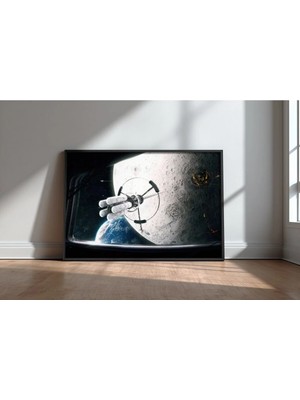 Lunar Mining Bilim Kurgu Uzay Çerçeveli Mdf Tablo Poster Salon Duvar Dekoru Hediye