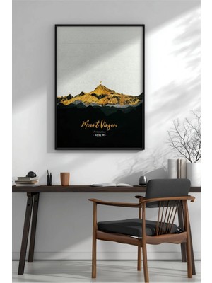 Yedi Zirve Vinson Minimalist Dağ Çerçeveli Mdf Tablo Poster Salon Duvar Dekoru Hediye