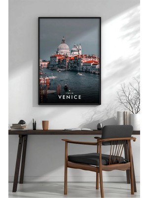 Venedik Büyük Kanal Italya Çerçeveli Mdf Tablo Poster Salon Duvar Dekoru Hediye