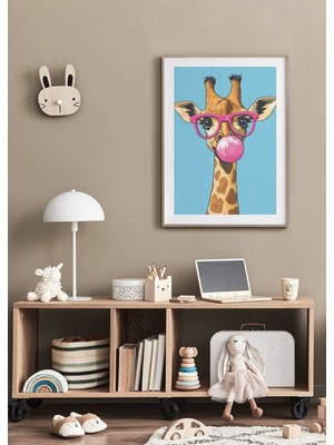 Sakız Pembe Oyuncu Zürafa Ahşap Çerçeveli Mdf Tablo Poster Çocuk Odası Duvar Dekoru Hediye