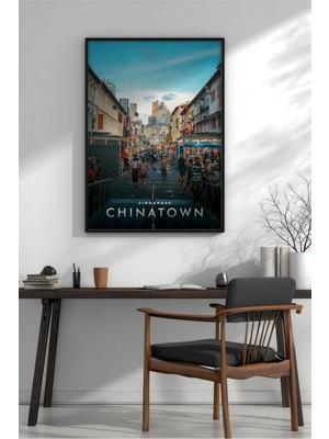 Chinatown Şehir Manzarası Çerçeveli Mdf Tablo Poster Salon Duvar Dekoru Hediye