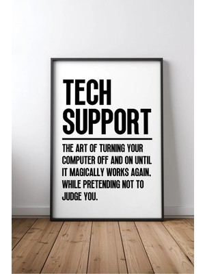 Tech Support Funny Definition Komik Ingilizce Yazılı No 2 Çerçeveli Mdf Tablo Poster Salon Hediye