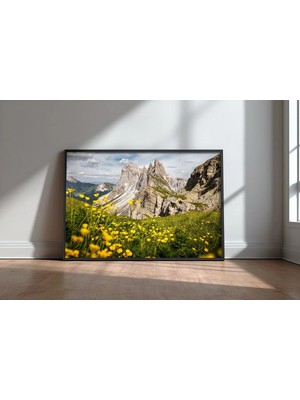 Geislergroup Dolomitler Dağ Manzarası Çerçeveli Mdf Tablo Poster Salon Duvar Dekoru Hediye