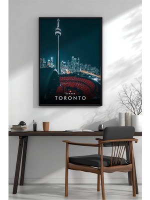 Toronto Gece Silüeti No 2 Çerçeveli Mdf Tablo Poster Salon Duvar Dekoru Hediye