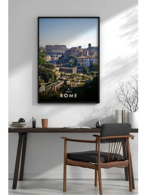 Antik Roma Panoramik Manzara Çerçeveli Mdf Tablo Poster Salon Duvar Dekoru Hediye