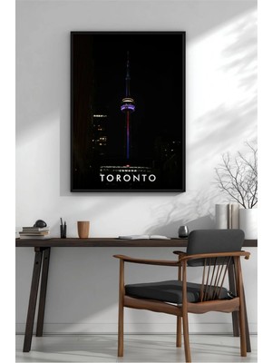 Cn Kulesi Gece Toronto No 2 Çerçeveli Mdf Tablo Poster Salon Duvar Dekoru Hediye