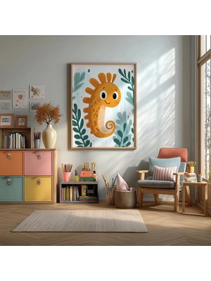 Sevimli Denizatı Çerçeveli Mdf Tablo Poster Çocuk Odası Duvar Dekoru Hediye
