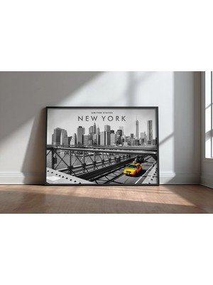 New York Manzarası No 7 Çerçeveli Mdf Tablo Poster Salon Duvar Dekoru Hediye