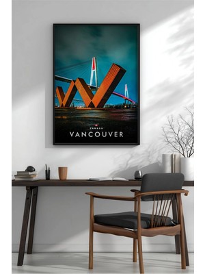 Vancouver Kanada Köprüler Çerçeveli Mdf Tablo Poster Salon Duvar Dekoru Hediye