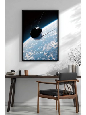 Sputnik 1 - Earth 1957 Uzay Sondası Çerçeveli Mdf Tablo Poster Salon Duvar Dekoru Hediye