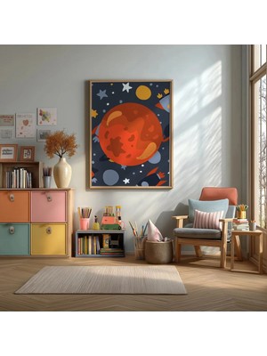Mars Gezegeni Uzay Çerçeveli Mdf Tablo Poster Çocuk Odası Duvar Dekoru Hediye