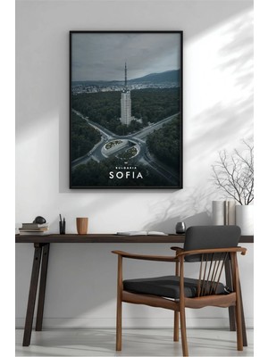 Sofya Tv Kulesi Meydan Çerçeveli Mdf Tablo Poster Salon Duvar Dekoru Hediye