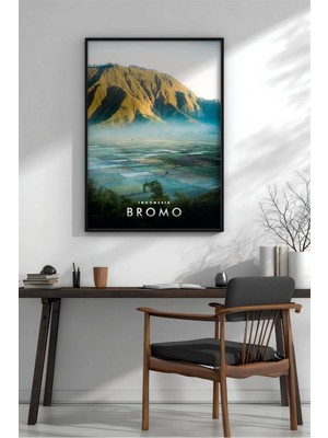 Bromo Yanardağı Endonezya Çerçeveli Mdf Tablo Poster Salon Duvar Dekoru Hediye