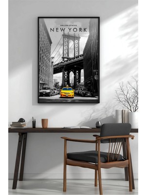 New York Abd Çerçeveli Mdf Tablo Poster Salon Duvar Dekoru Hediye