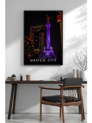 Meksika Bağımsızlık Anıtı Gece No 5 Çerçeveli Mdf Tablo Poster Salon Duvar Dekoru Hediye