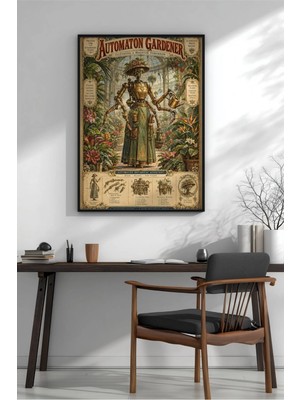 Steampunk Otomat Bahçıvan Afiş Çerçeveli Mdf Tablo Poster Salon Duvar Dekoru Hediye