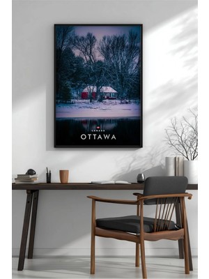 Ottawa Kanada Kış Manzarası Çerçeveli Mdf Tablo Poster Salon Duvar Dekoru Hediye