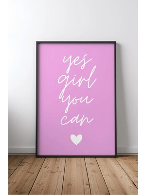 Yes Girl You Can Ingilizce Motivasyon Sözü No 1 Çerçeveli Mdf Tablo Poster Ofis Duvar Dekoru Hediye